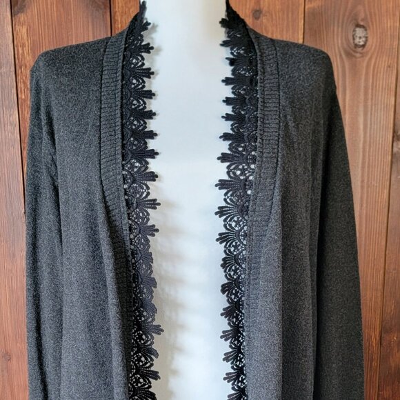 Soft Surroundings Women Large Cashmere Blend Open Front Cardigan Charcoal Black - Picture 1 of 10